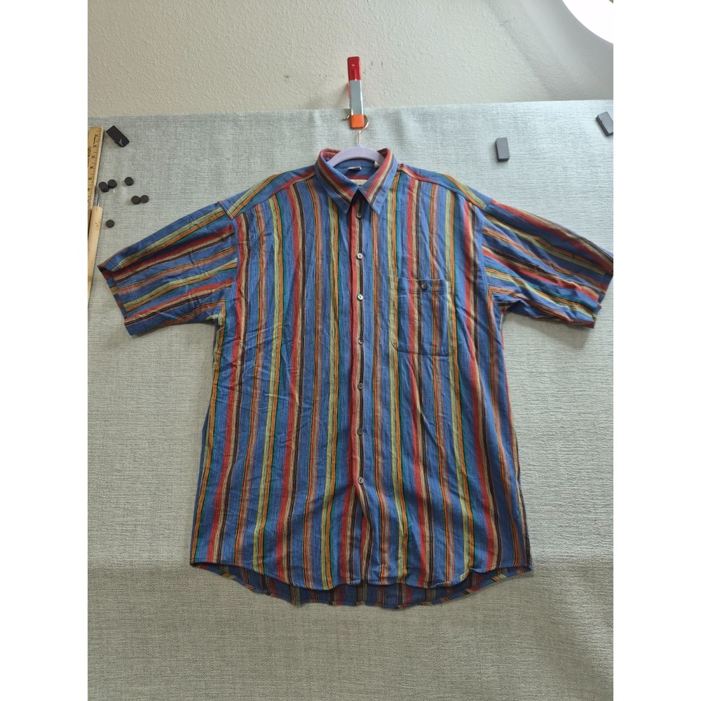 Haupt Dress Shirt Men 15.5 Multi Cotton Striped Business Office Formal Button Up